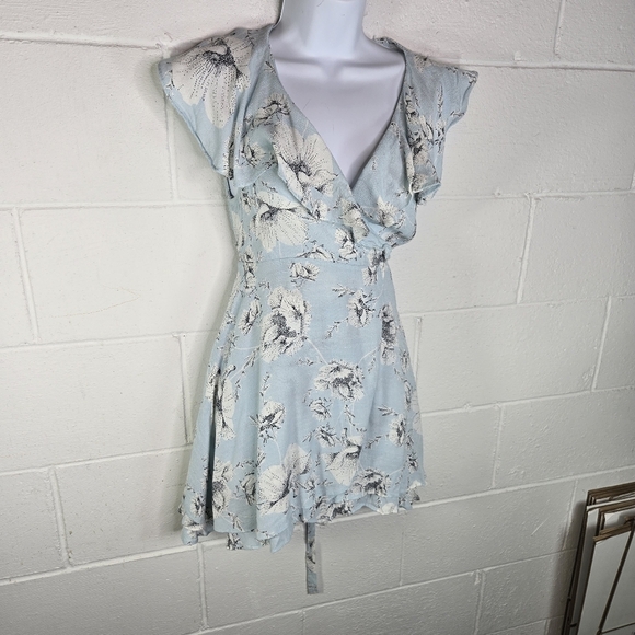Free People French Quarter Blue Floral Cottagecore Wrap Mini Dress - Picture 11 of 12